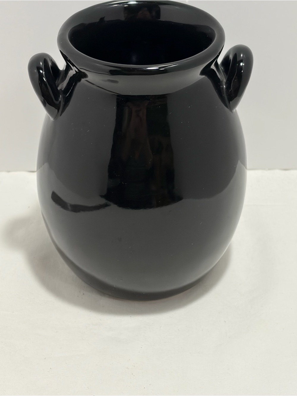 Glossy Black Ceramic Vase with Twin Handles - Utensil Holder